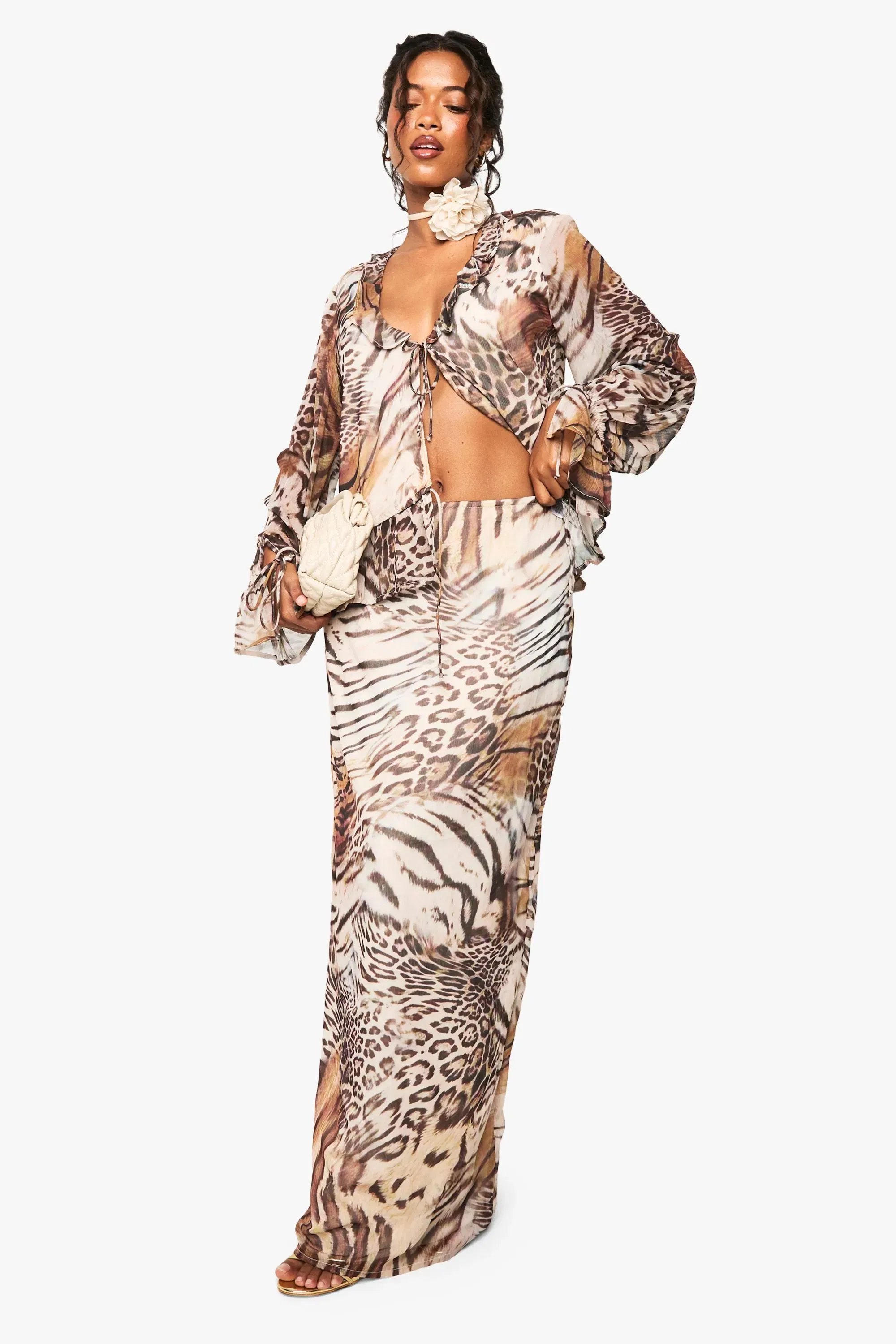 Animal Chiffon Maxi Skirt