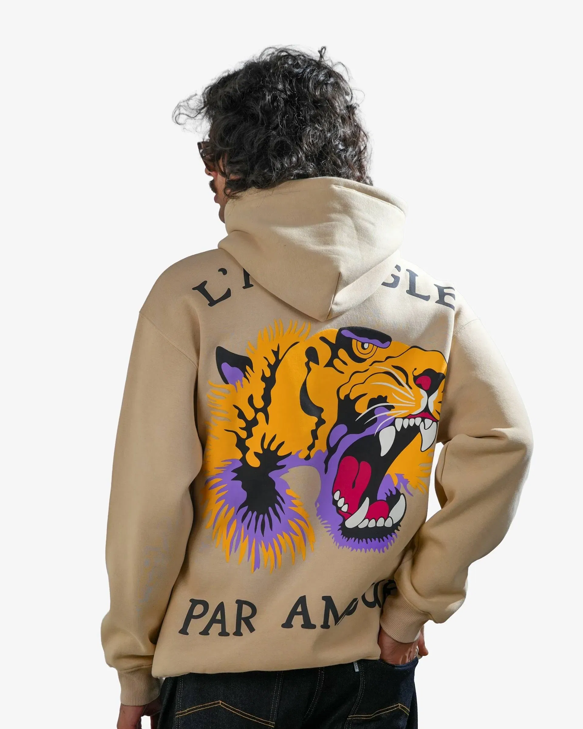 Ruthless - Beige Oversized Printed Hoodie