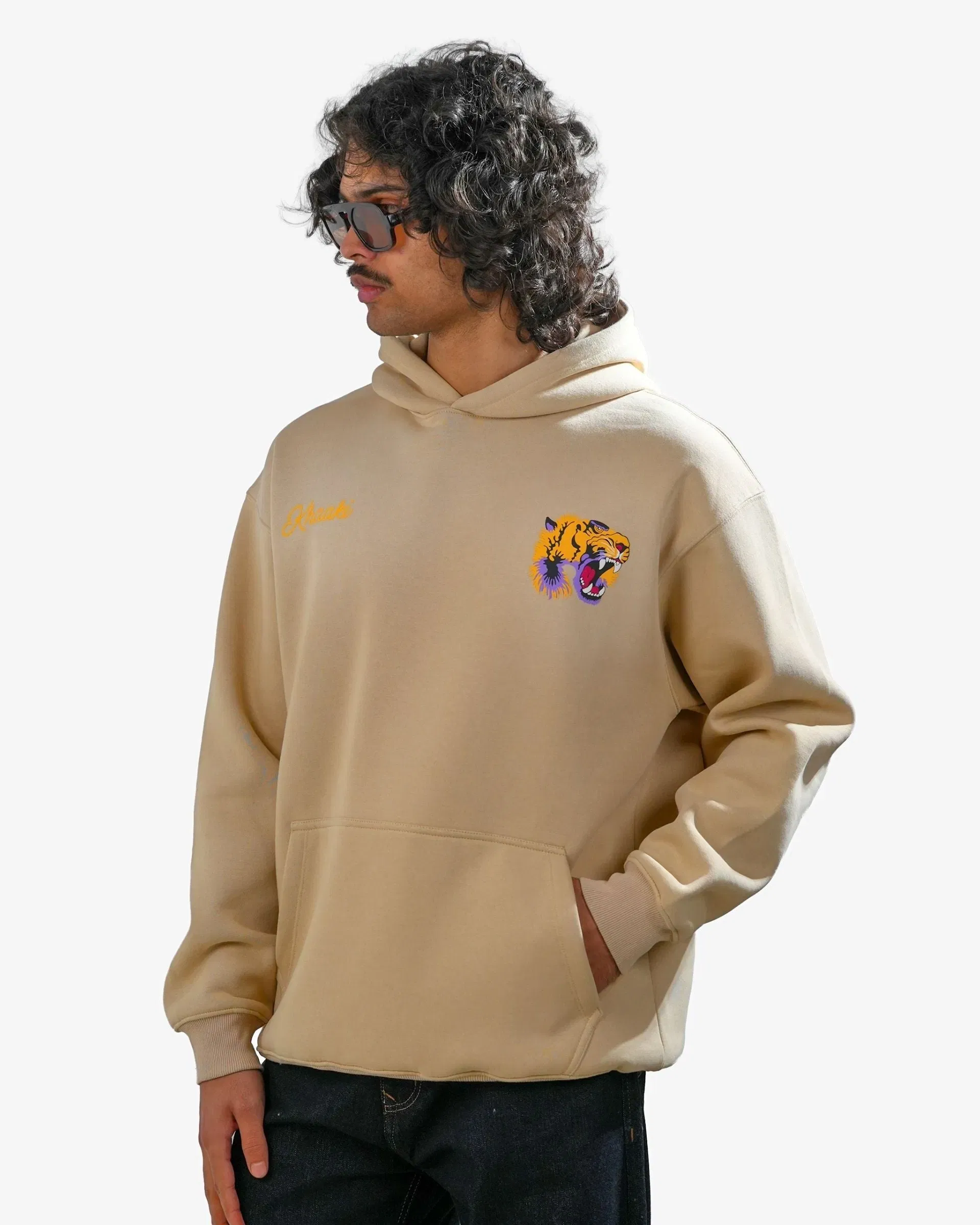 Ruthless - Beige Oversized Printed Hoodie