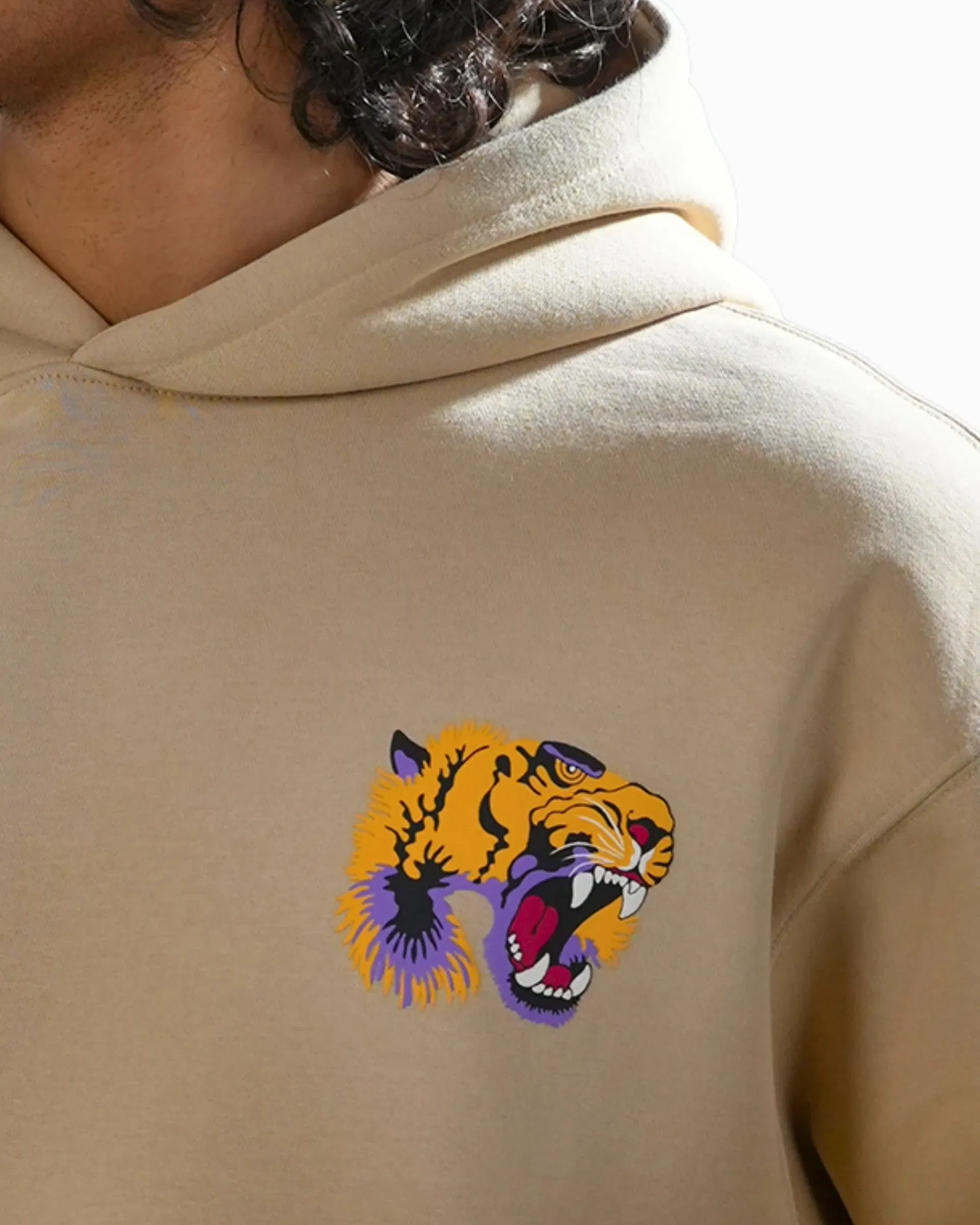 Ruthless - Beige Oversized Printed Hoodie