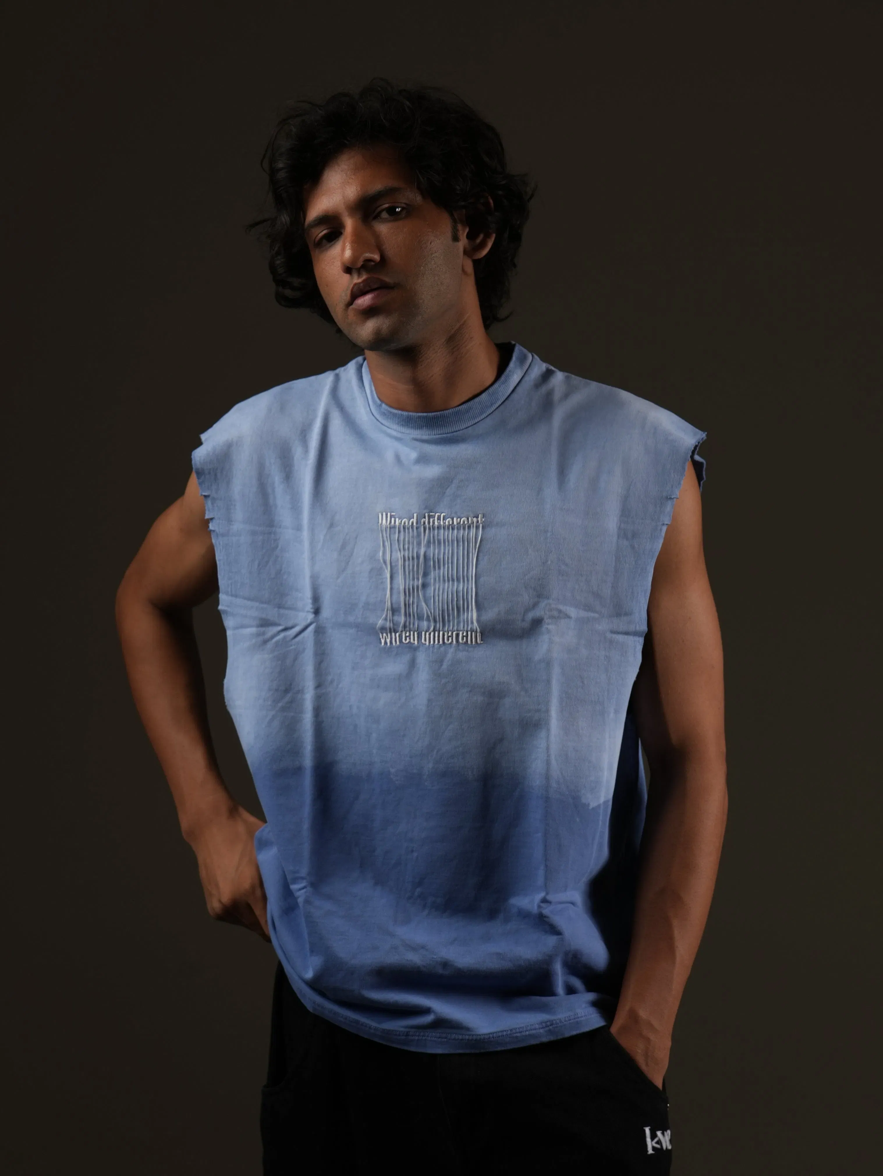 Wired Different Embroidered Tank Top - Blue Washed