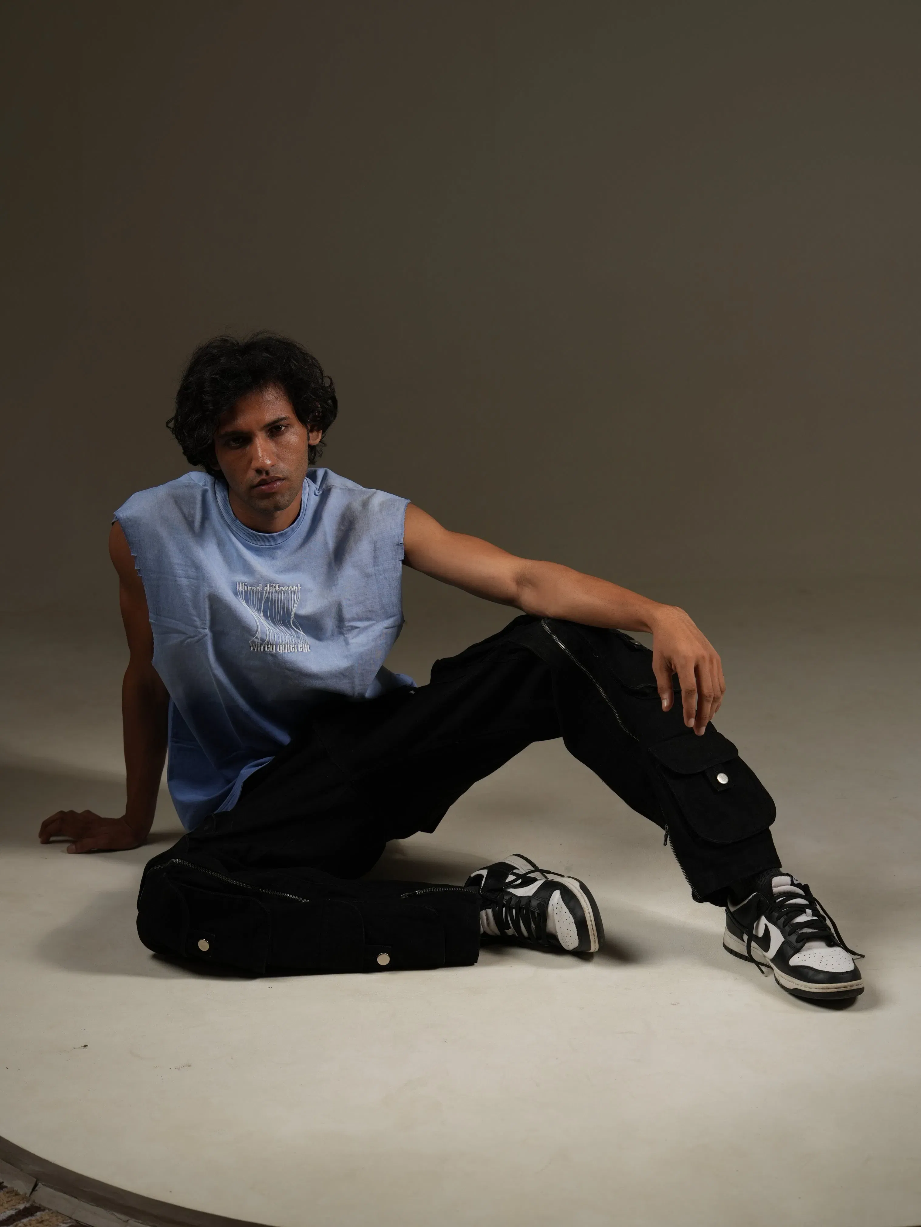 Wired Different Embroidered Tank Top - Blue Washed