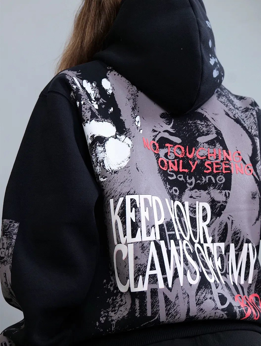 Lawless - Cropped Black Graphic Printed Drop Shoulder Oversized Hoodie