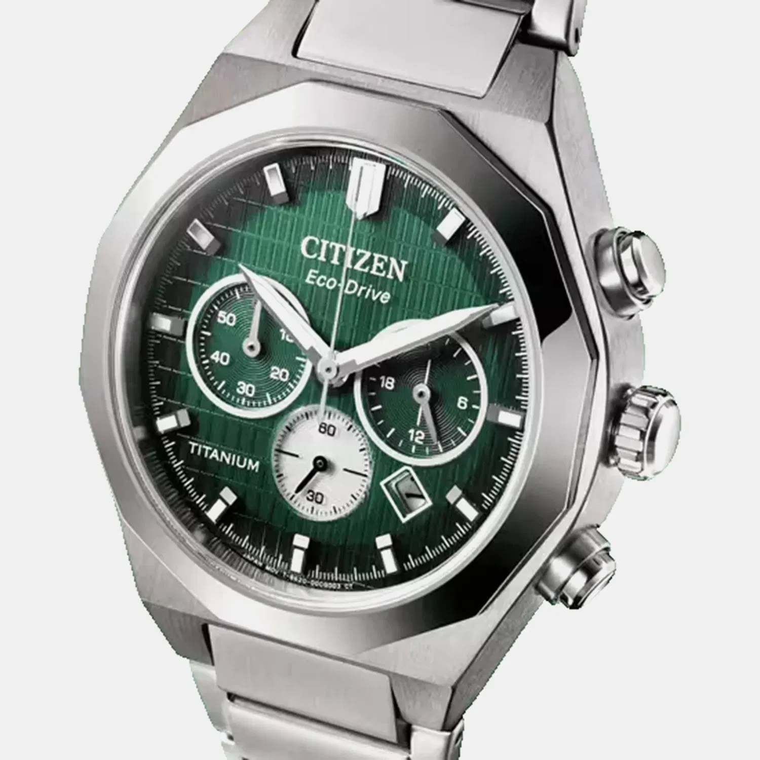 Citizen Zenshin Men Quartz Green Dial Chronograph Titanium Watch Ca4691-59X