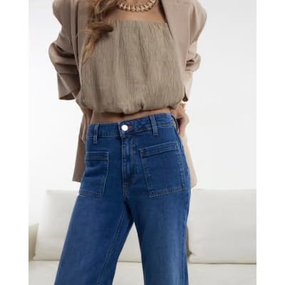 Blue Denim High Waisted Relaxed Flare Jeans