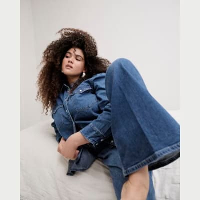 Blue Denim High Waisted Relaxed Flare Jeans