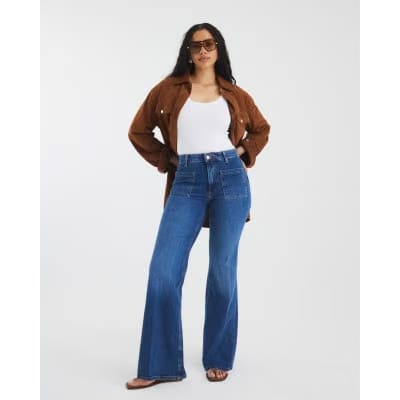 Blue Denim High Waisted Relaxed Flare Jeans