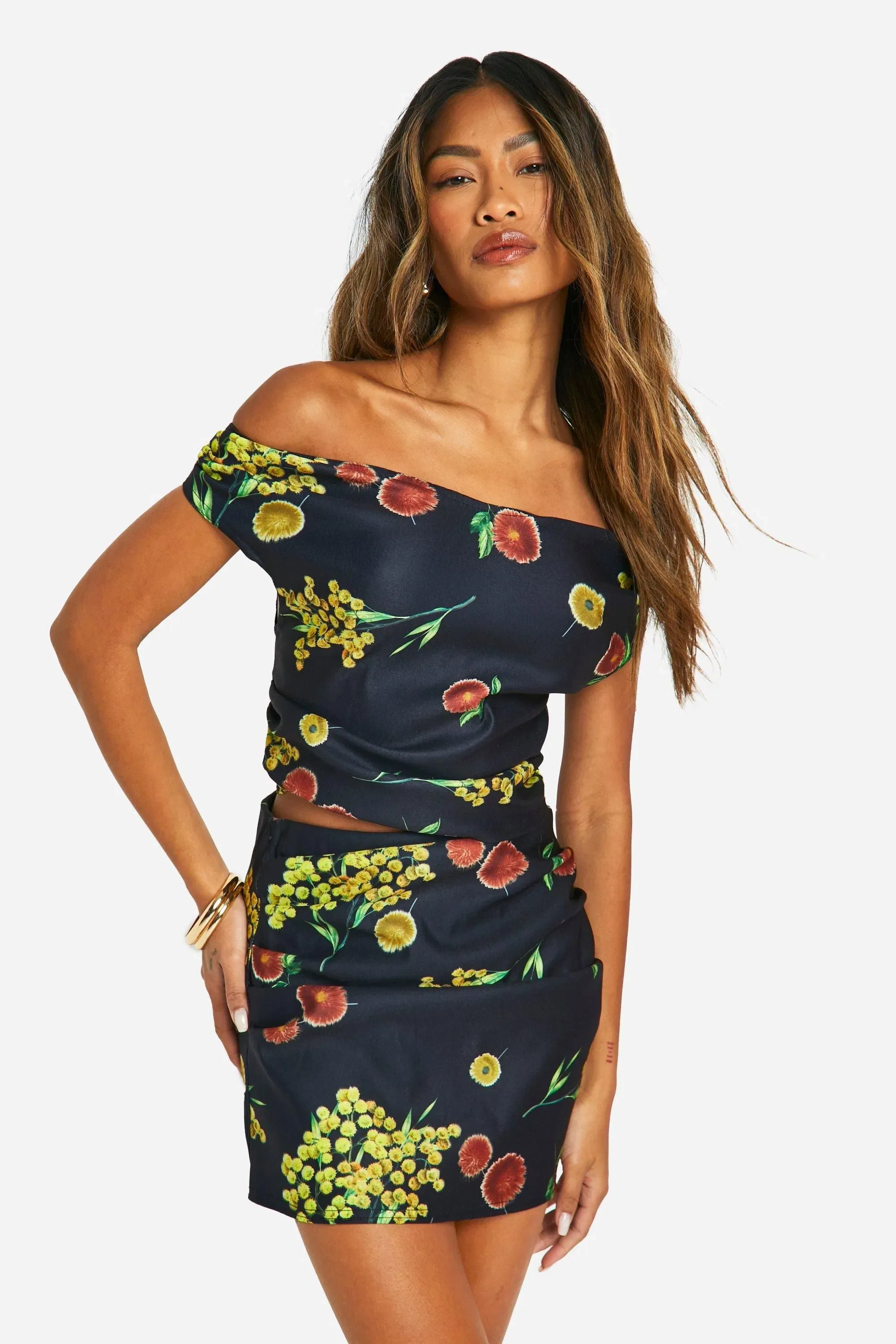 Printed Ruched Side Floaty Mini Skirt