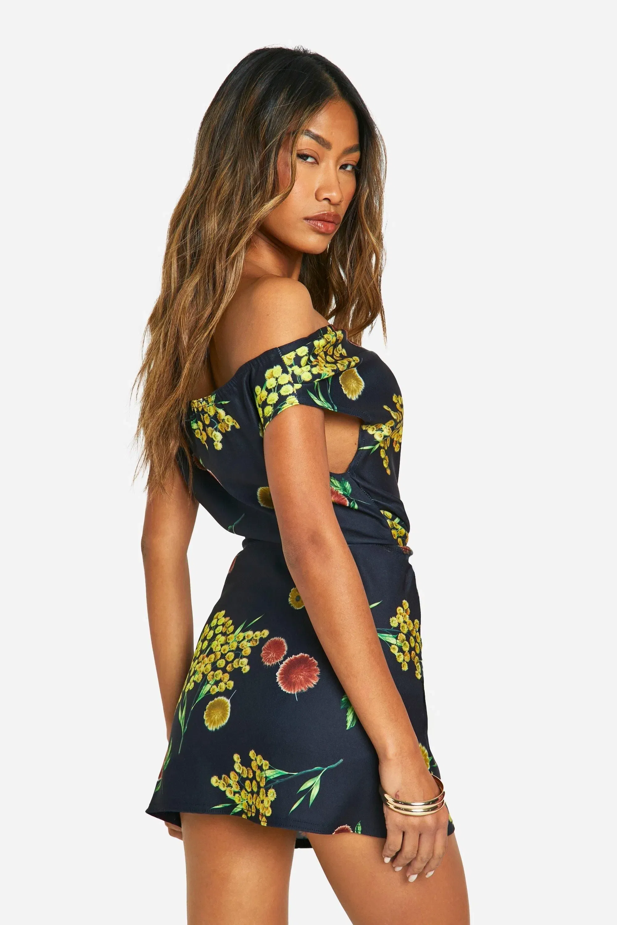 Printed Ruched Side Floaty Mini Skirt
