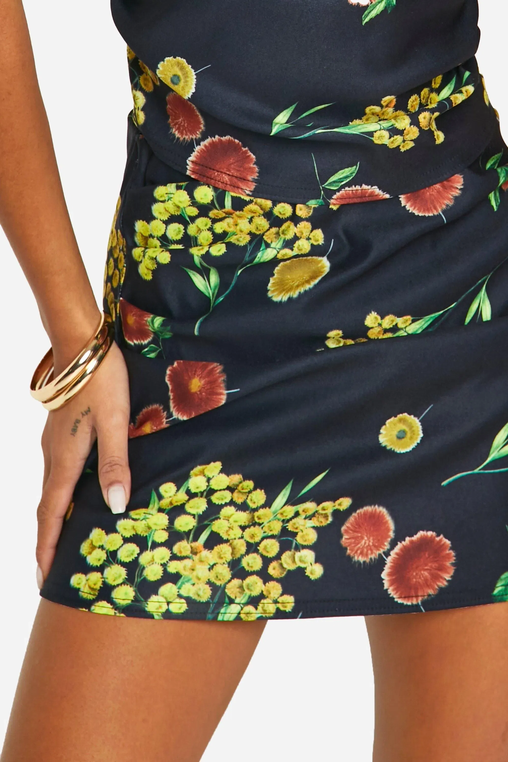 Printed Ruched Side Floaty Mini Skirt