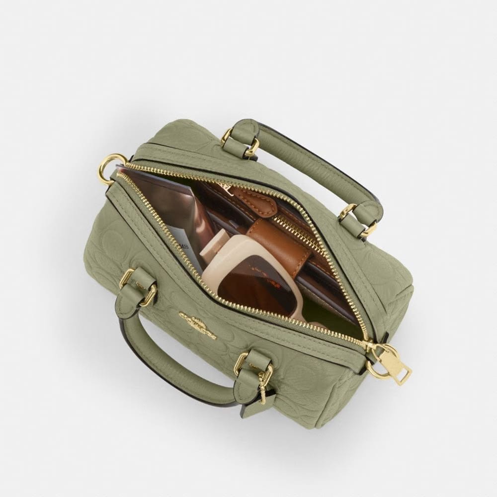 Coach Mini Rowan Crossbody Bag In Signature Leather Gold Pistachio