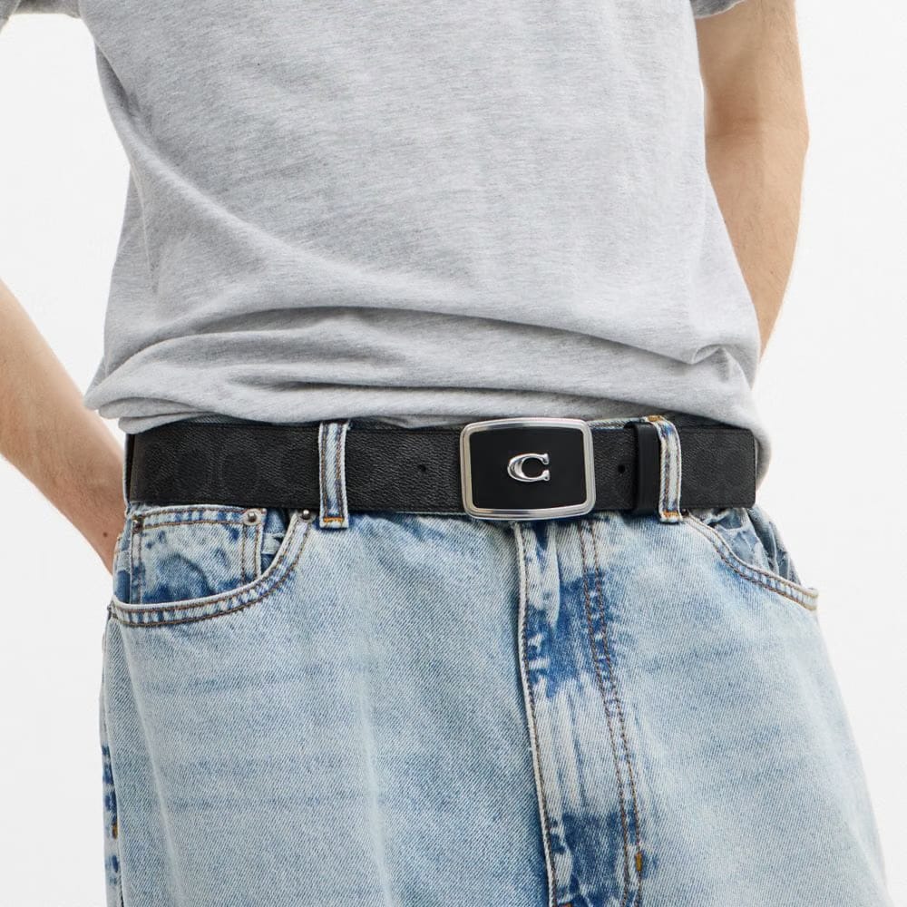 Coach Signature Plaque Buckle Belt, 38 Mm Black