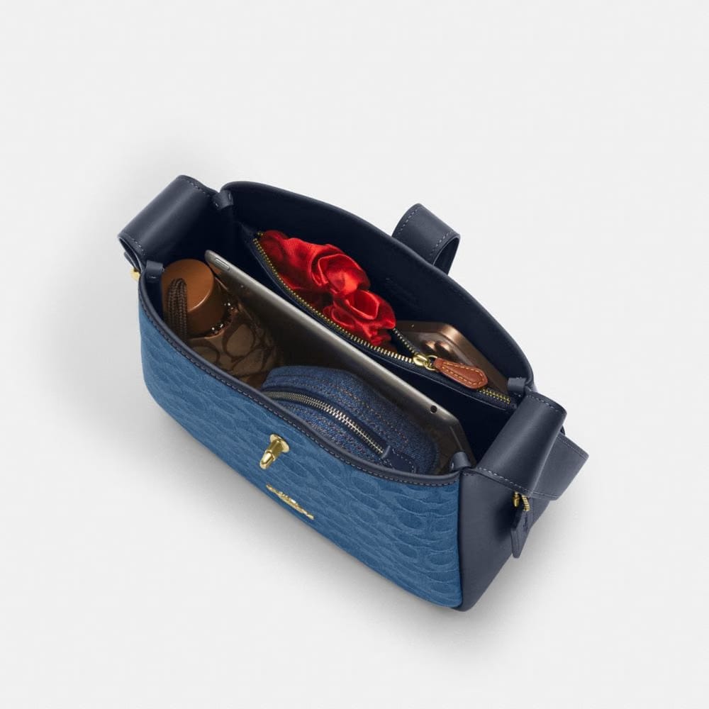 Coach Hadley Convertible Crossbody Bag In Signature Denim Gold Indigo