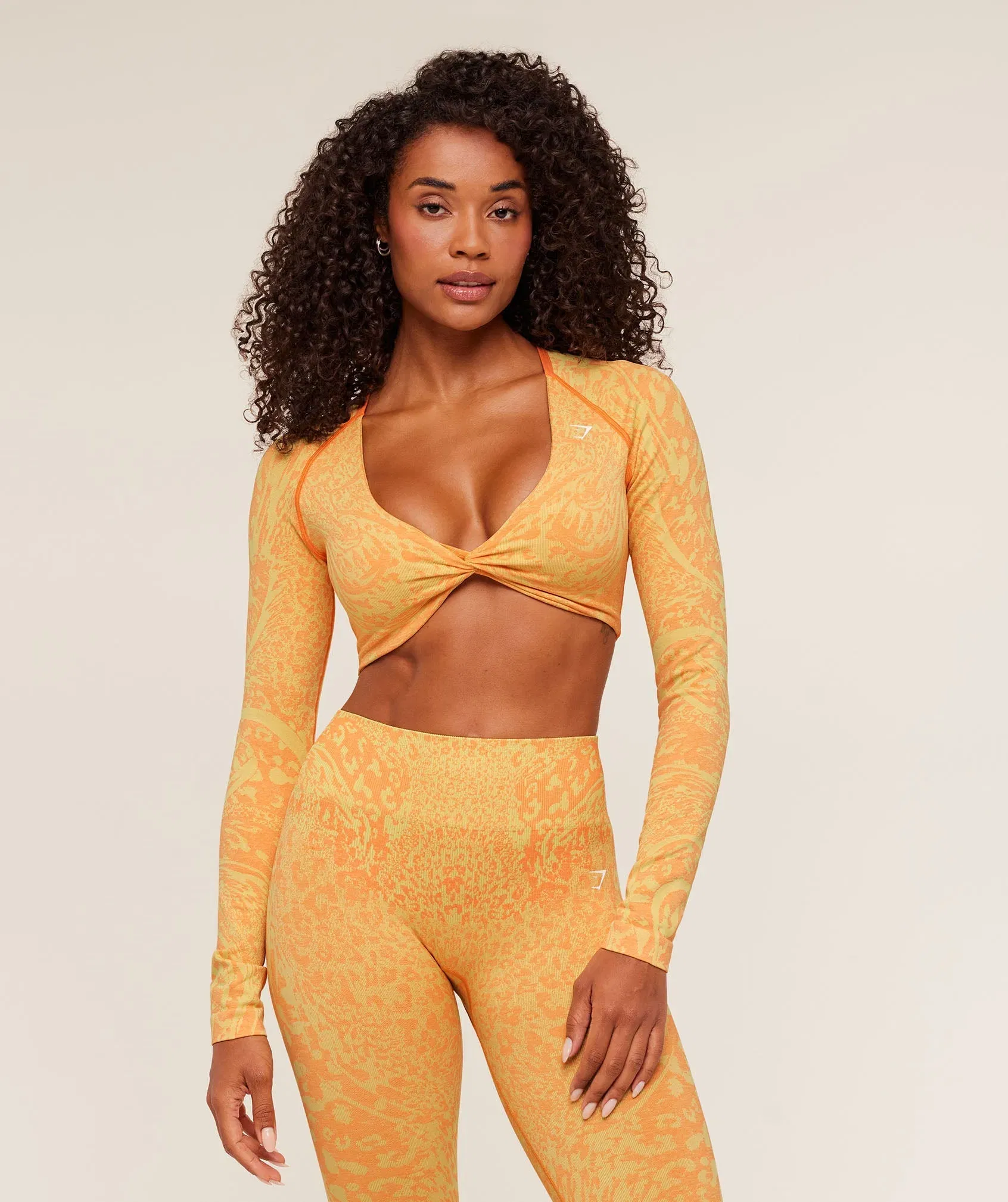 Gymshark Adapt Animal X Whitney Long Sleeve Crop Top - Sorbet Yellow /  Dayglow Peach