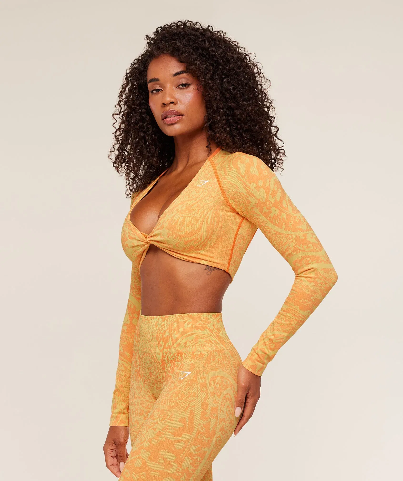 Gymshark Adapt Animal X Whitney Long Sleeve Crop Top - Sorbet Yellow /  Dayglow Peach