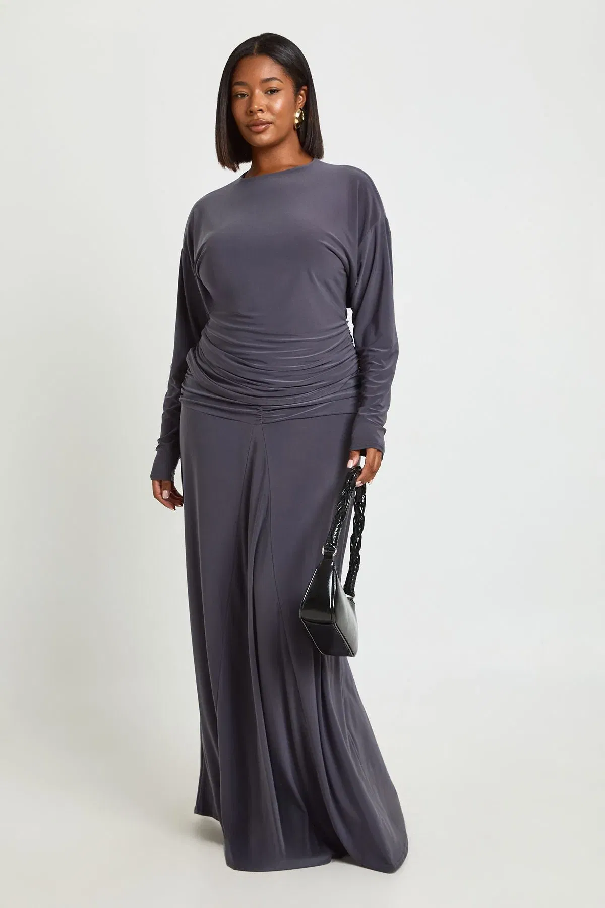 Plus Ruched Front Maxi Skirt