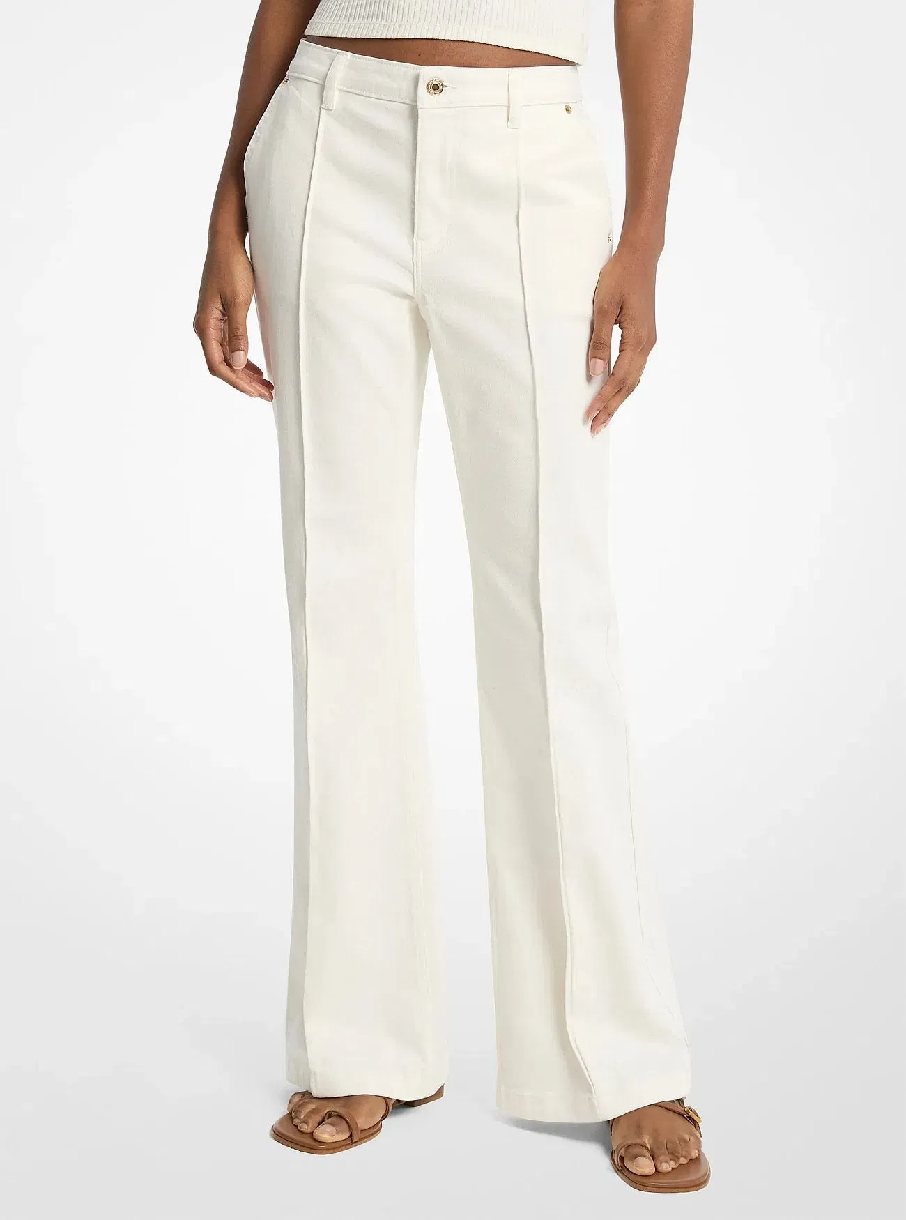 Michael Kors Pintuck Bootcut Stretch Denim Jeans BONE