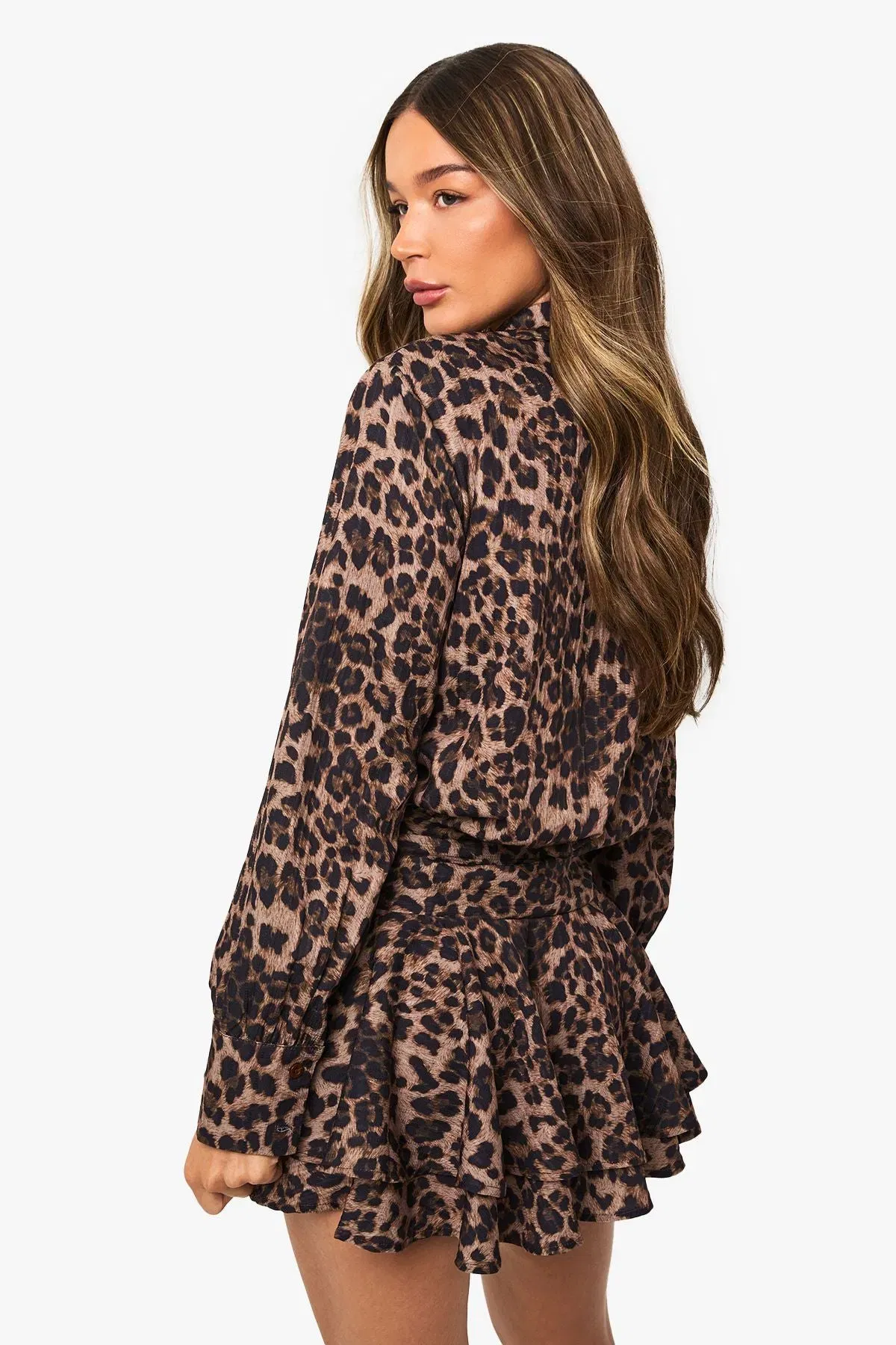 Leopard Printed Ruched Frill Skirt Mini Dress
