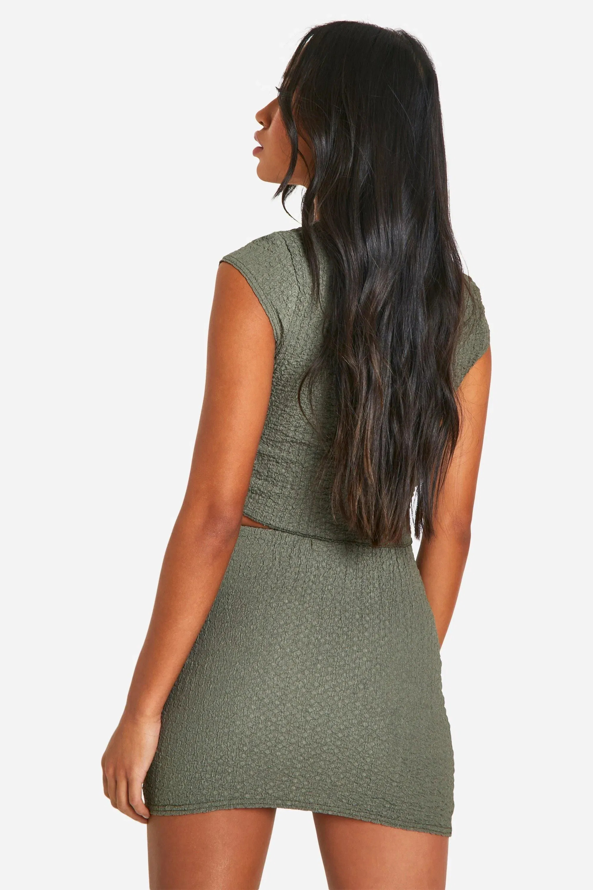 Textured Lettuce Hem Mini Skirt