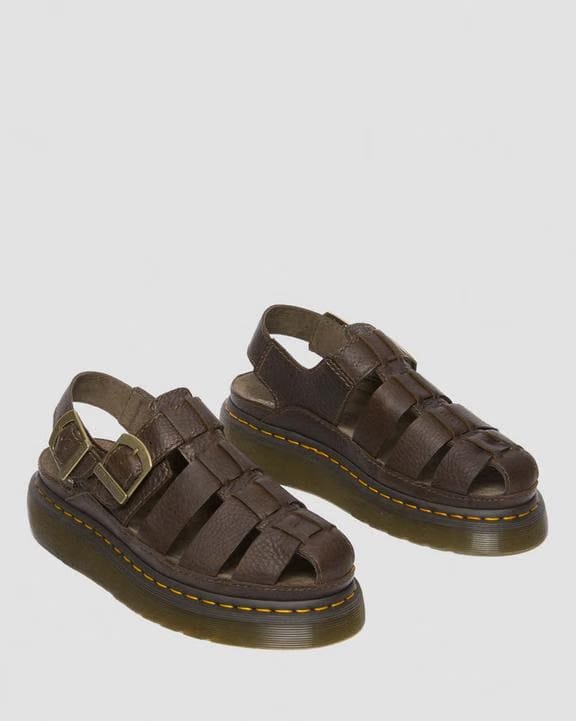 Dr Martens Wrenlie Grizzly Leather Fisherman Sandals Dark Brown