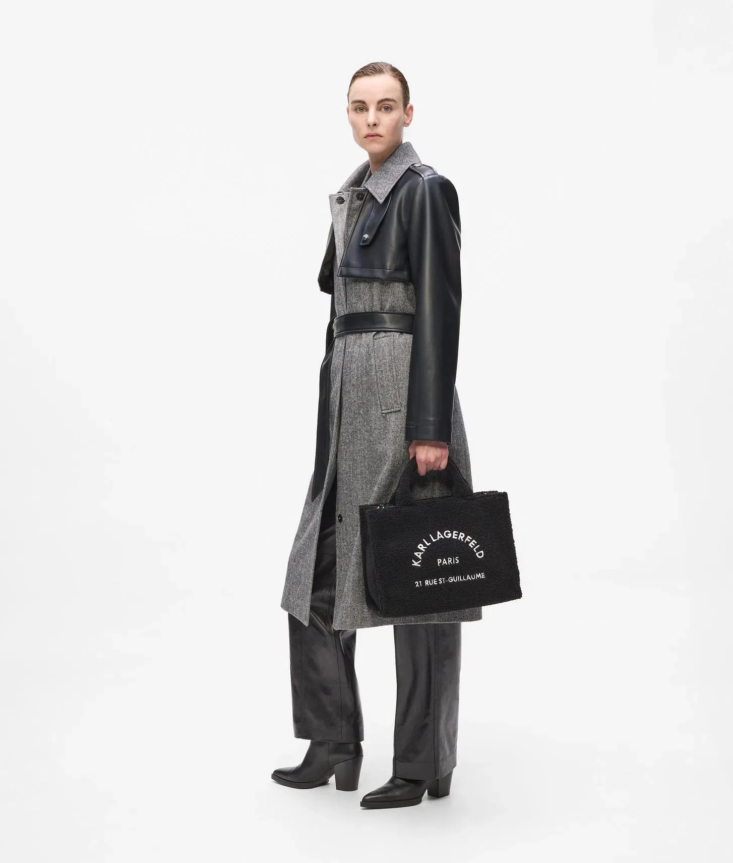 KarlLagerfeld Rue St-Guillaume Faux-Shearling Tote Bag Black