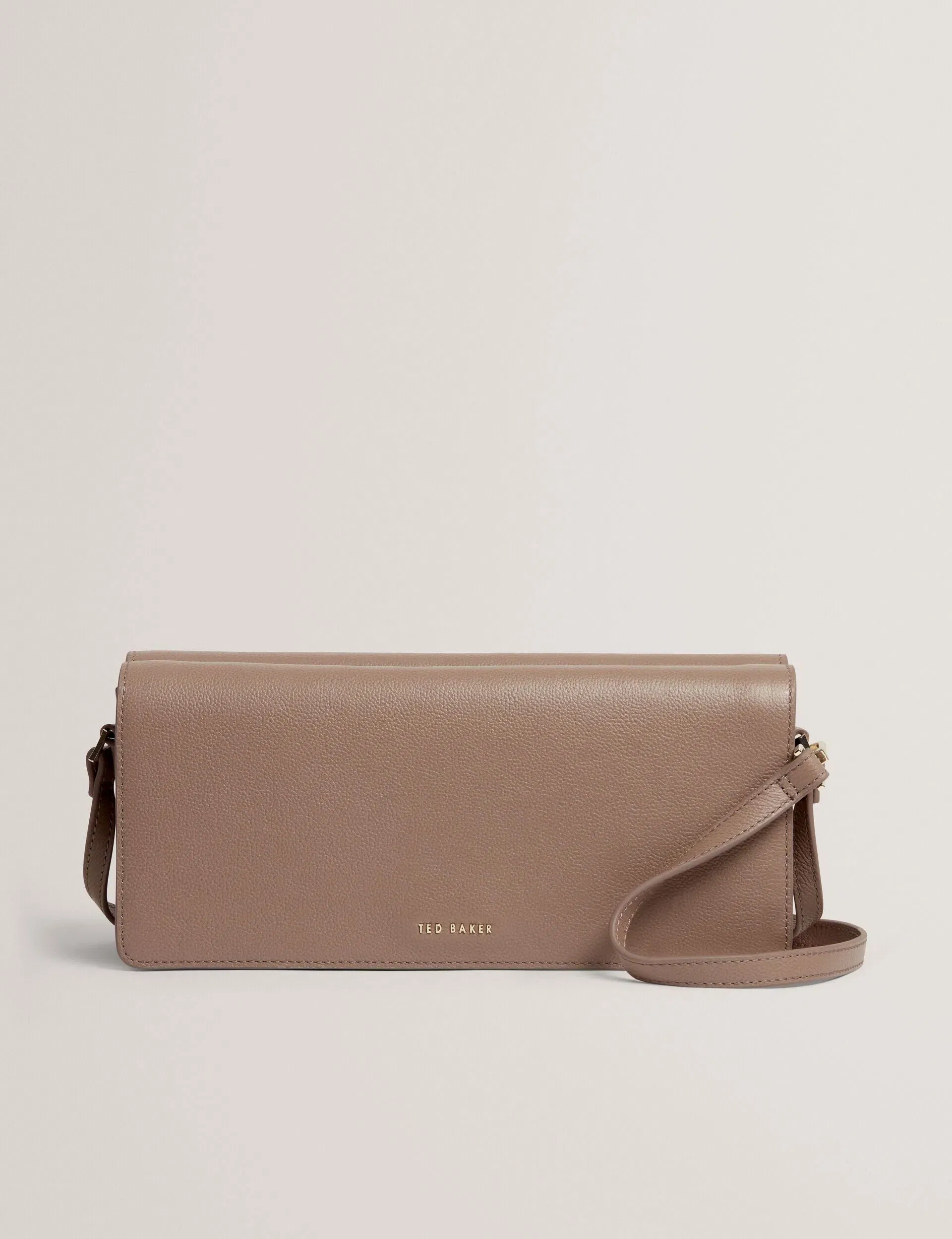 Ted Baker Twyyla Leather Foldover Baguette Shoulder Bag In Taupe Women's