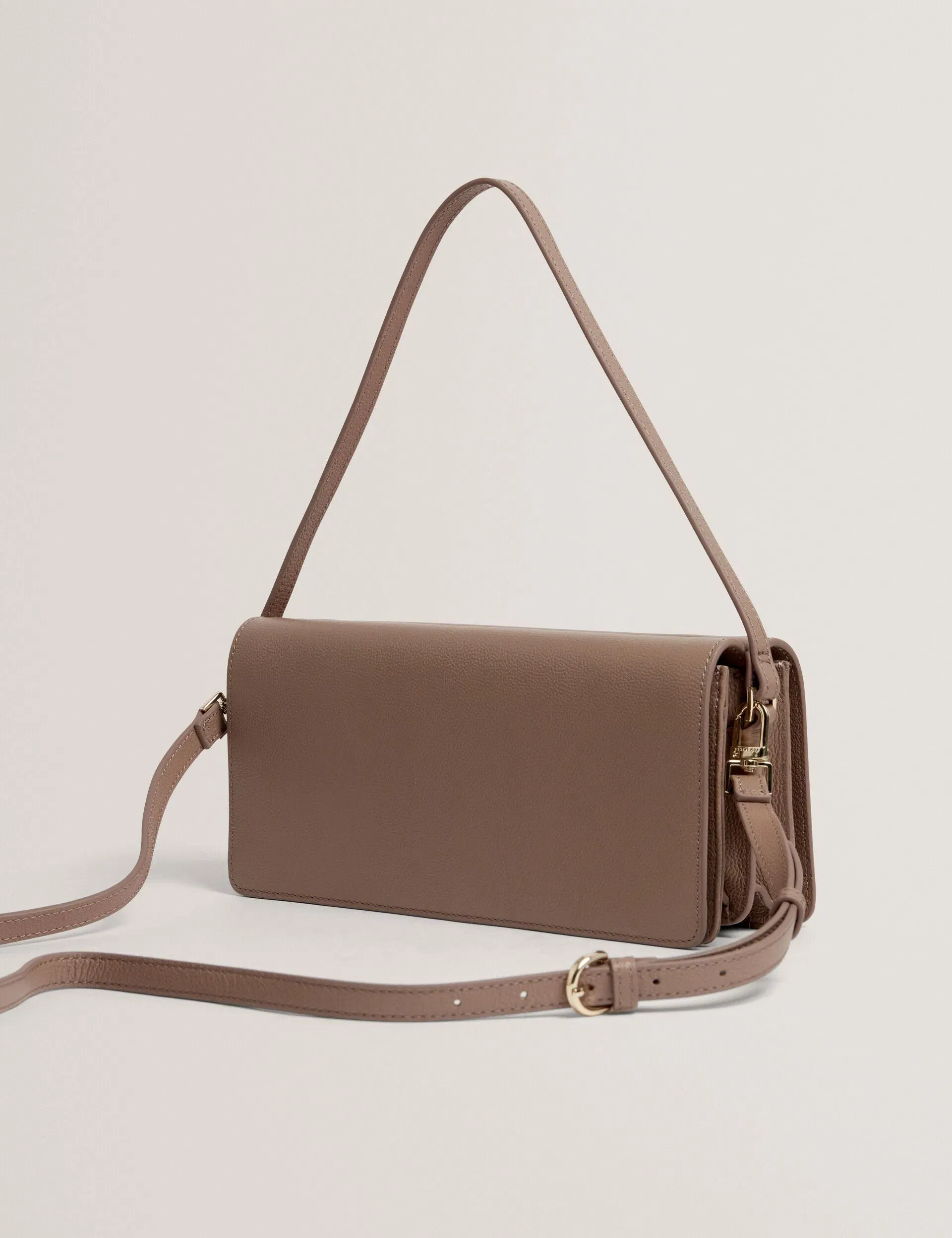 Ted Baker Twyyla Leather Foldover Baguette Shoulder Bag In Taupe Women's