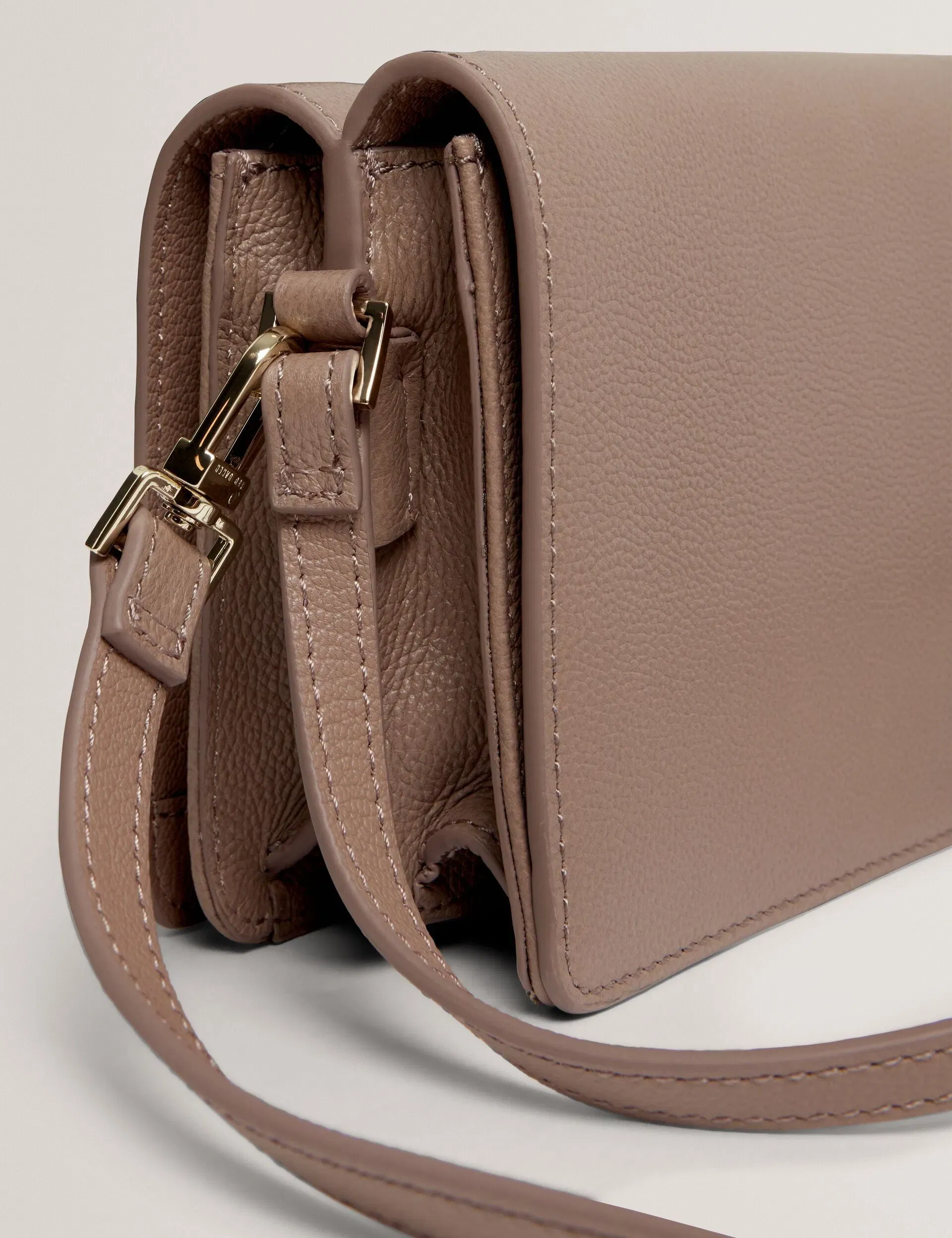 Ted Baker Twyyla Leather Foldover Baguette Shoulder Bag In Taupe Women's