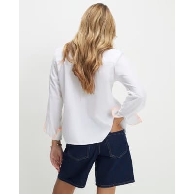 White Embroidered Graphic Shirt