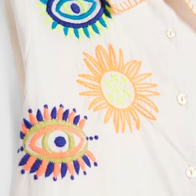 White Embroidered Graphic Shirt