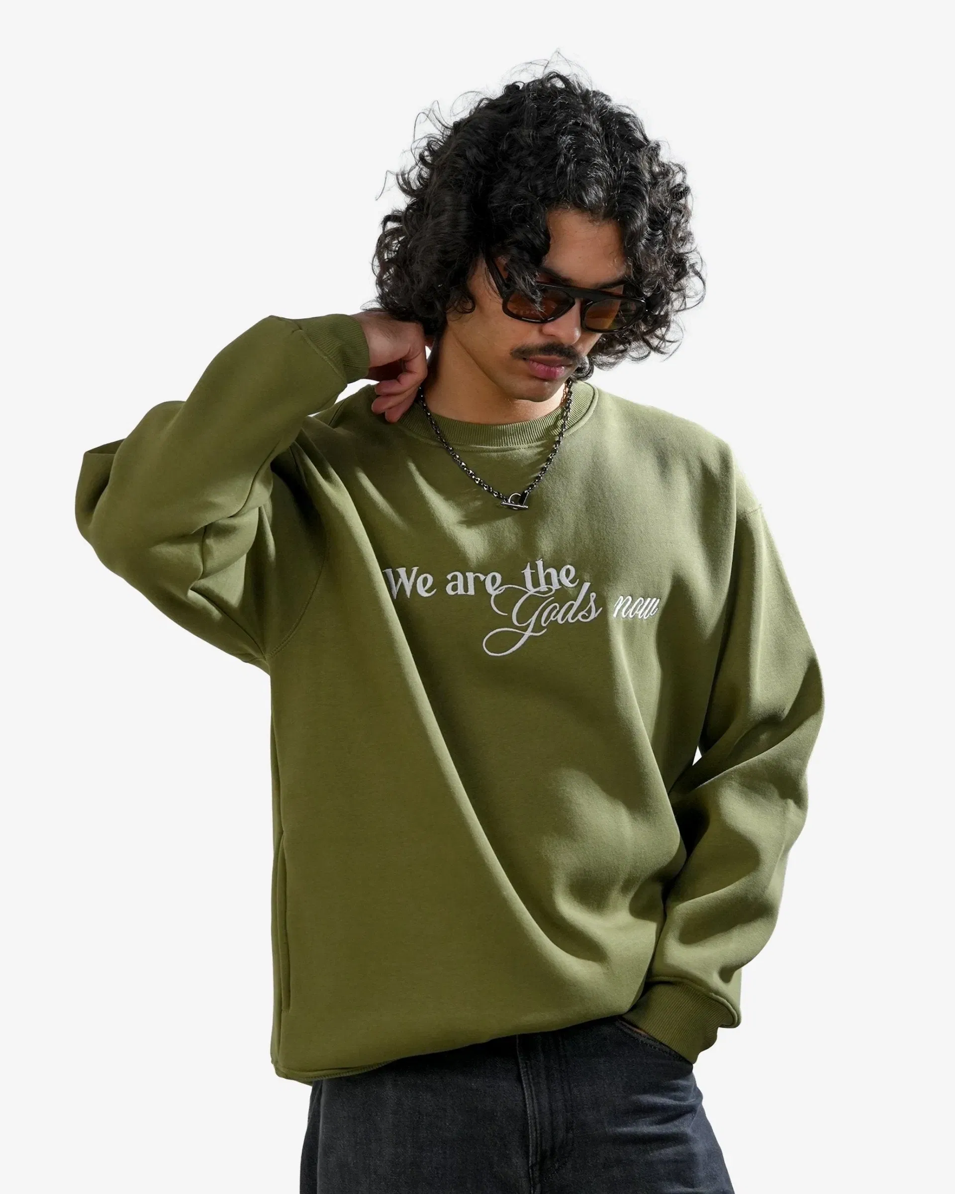 Diabolical - Olive Embroidered Oversized Sweatshirt