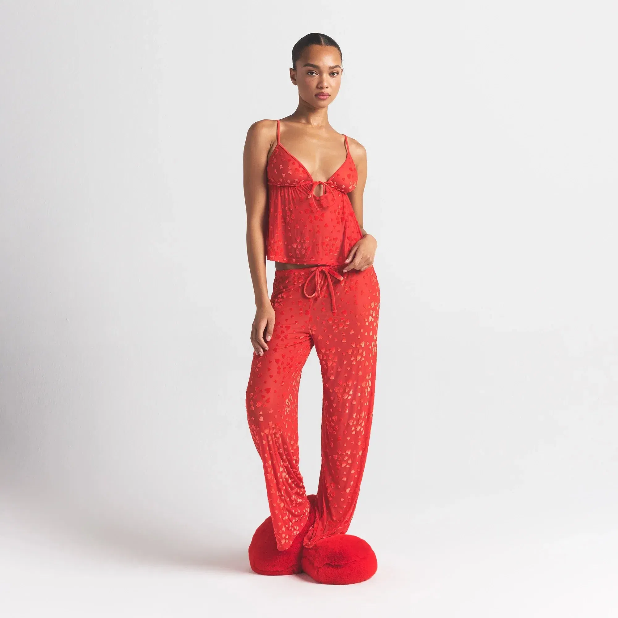 SHEER VELVET CAMI AND PANT SET | RUBY
