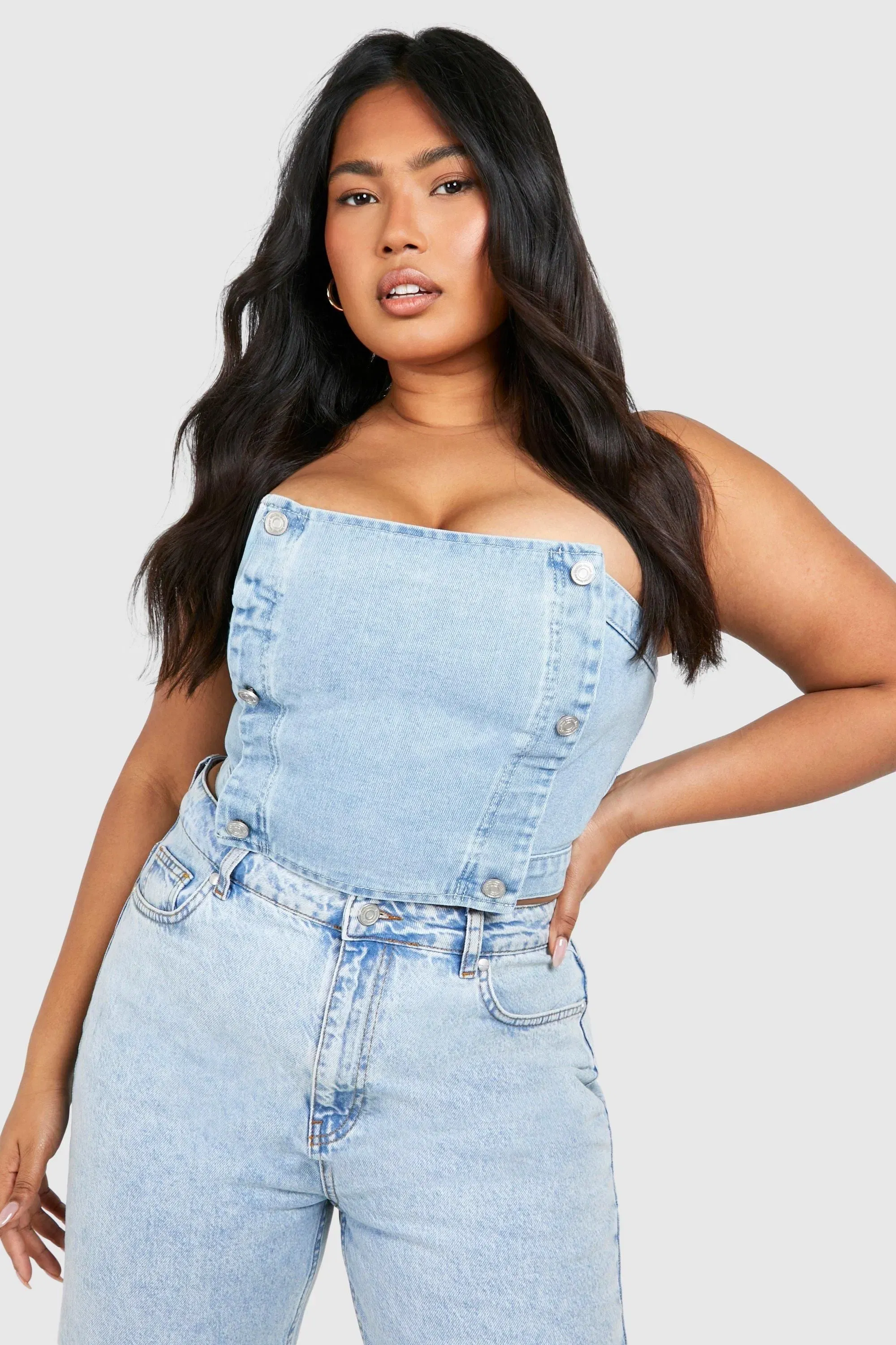 Plus Button Down Denim Top