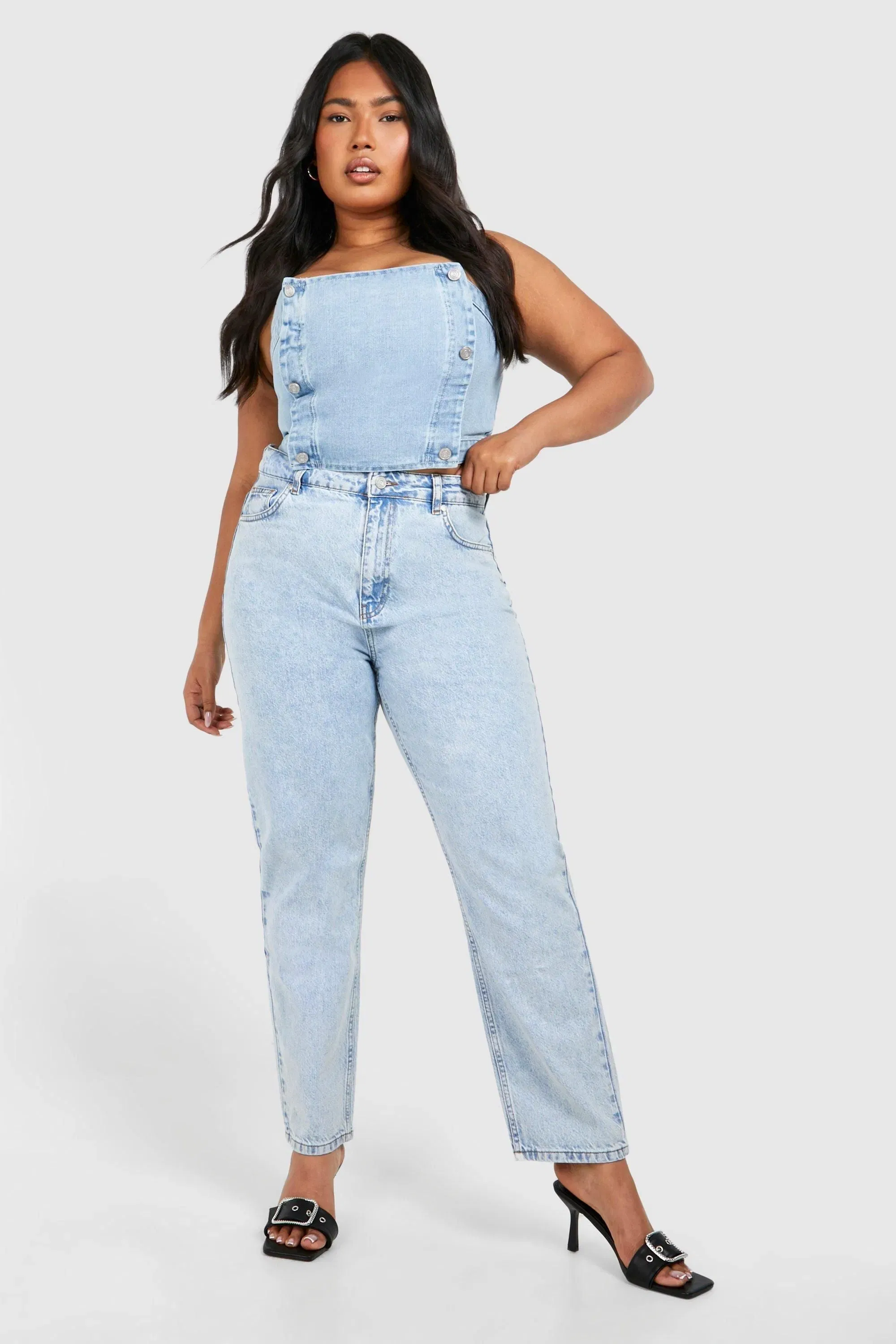 Plus Button Down Denim Top