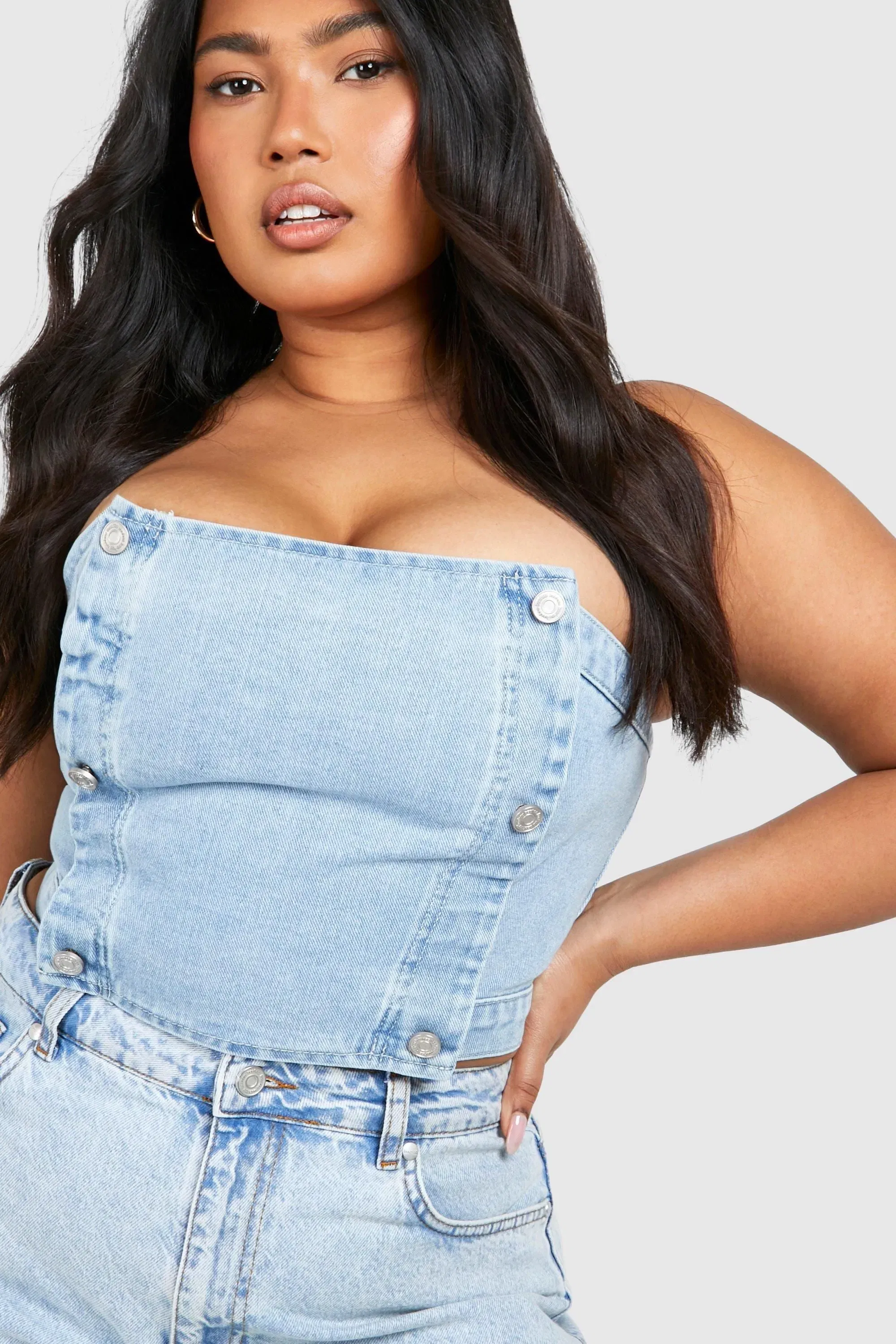 Plus Button Down Denim Top