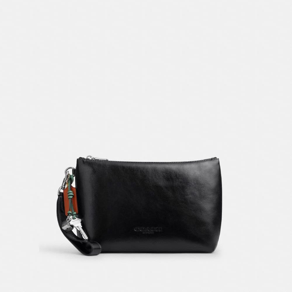 Coach Pouch With Charms Silver Black