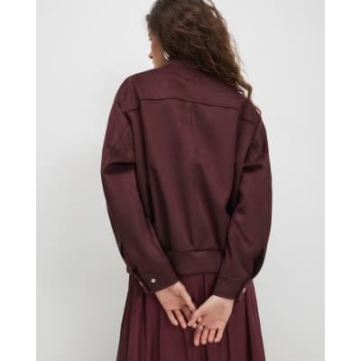 Red Faux Suede Classic Bomber Jacket