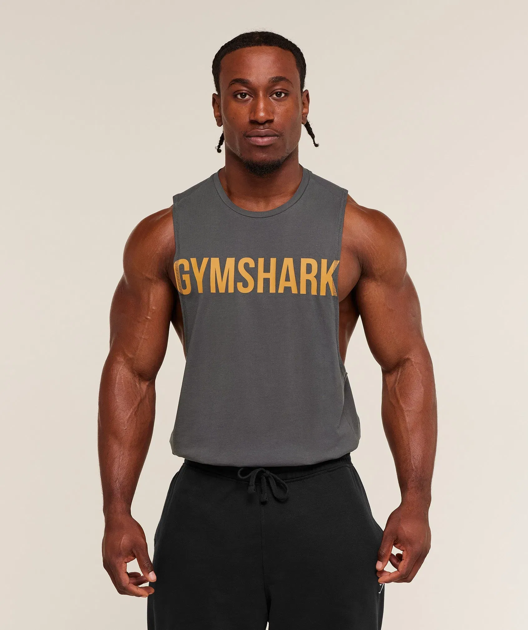 Gymshark Prime Drop Arm Tank - Onyx Grey/Antique Gold