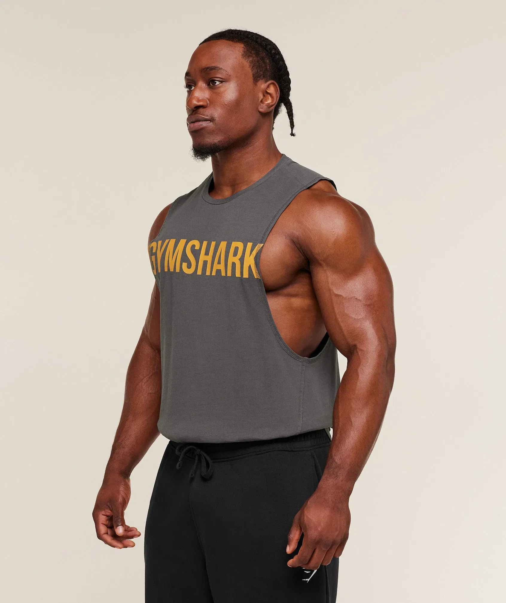 Gymshark Prime Drop Arm Tank - Onyx Grey/Antique Gold