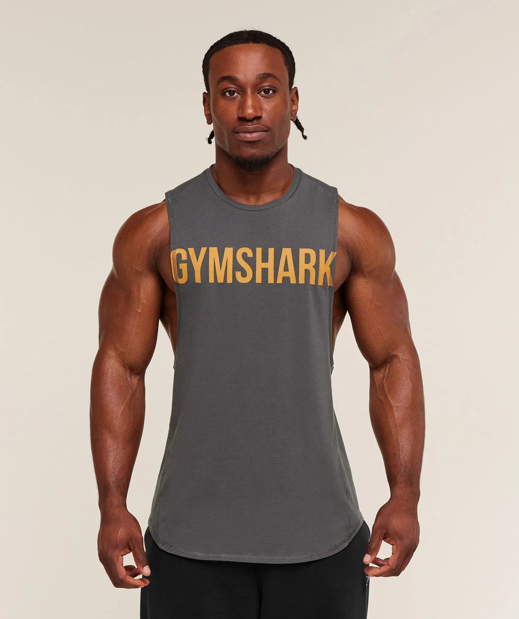 Gymshark Prime Drop Arm Tank - Onyx Grey/Antique Gold