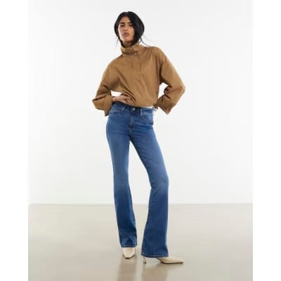 Blue Mid Rise Flared Jeans
