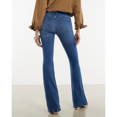 Blue Mid Rise Flared Jeans