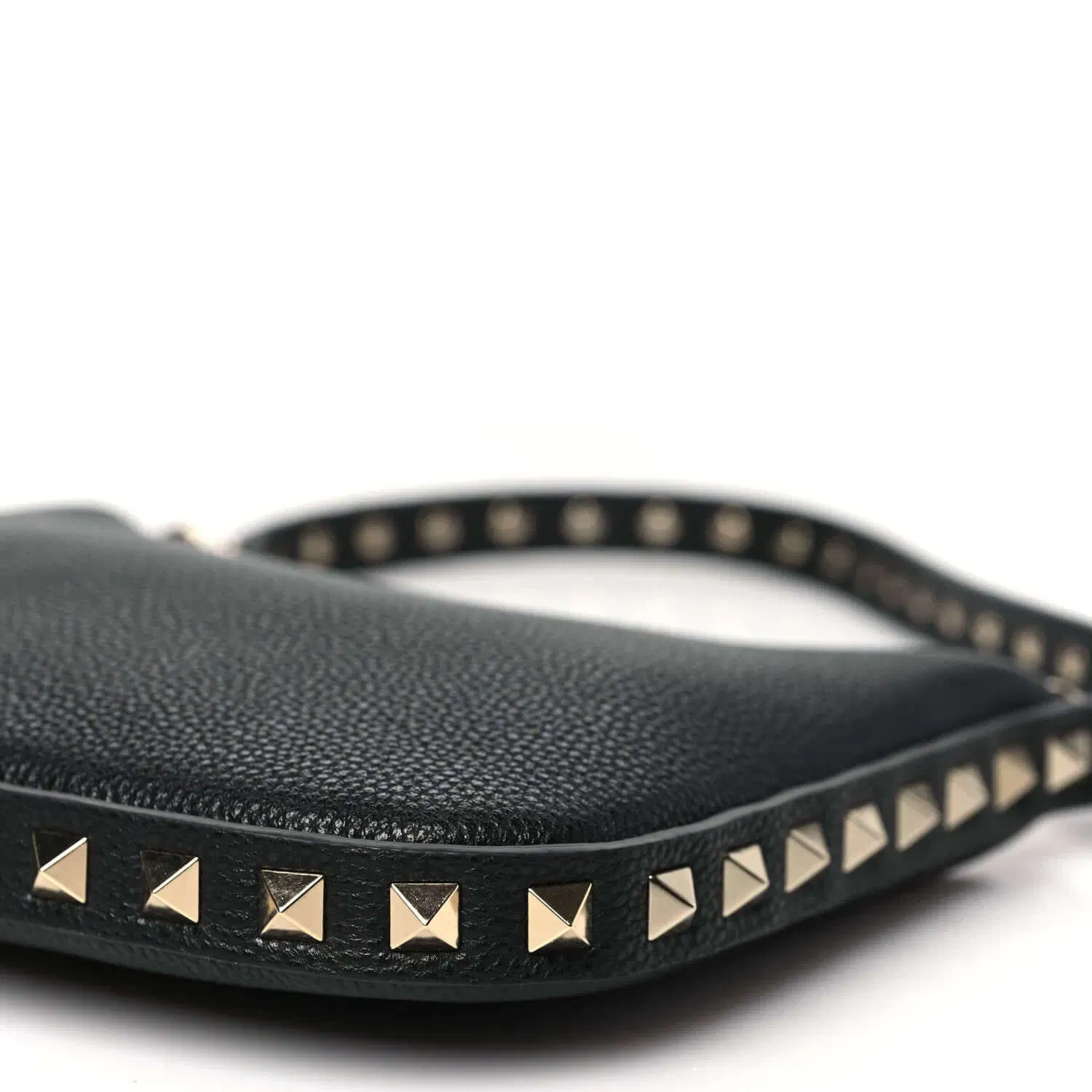 Grainy Calfskin Mini Rockstud Hobo Black
