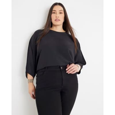 Black Long Sleeve Batwing Top