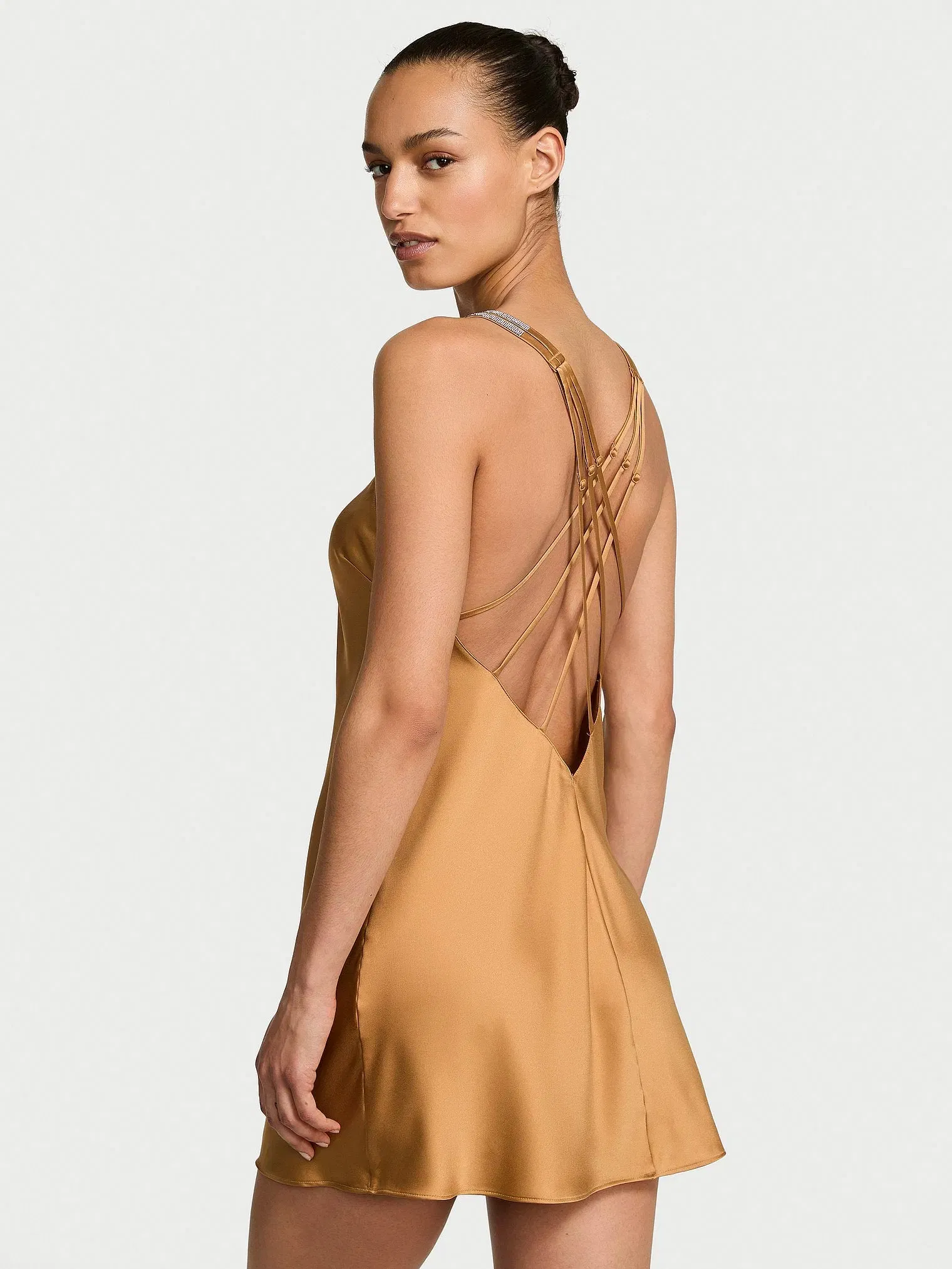 Gradient Shine Strap Satin Slip Dress