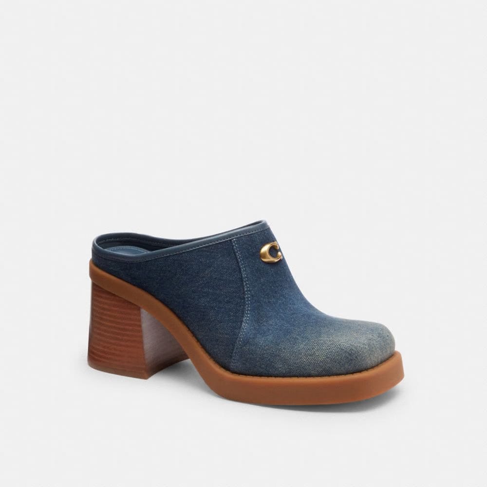 Women's Coach Sculpted C Heeled Mule In Loved Denim Dark Indigo