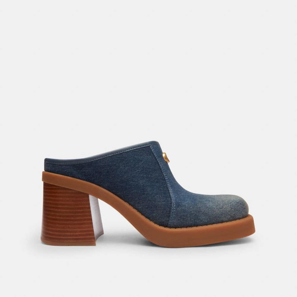 Women's Coach Sculpted C Heeled Mule In Loved Denim Dark Indigo