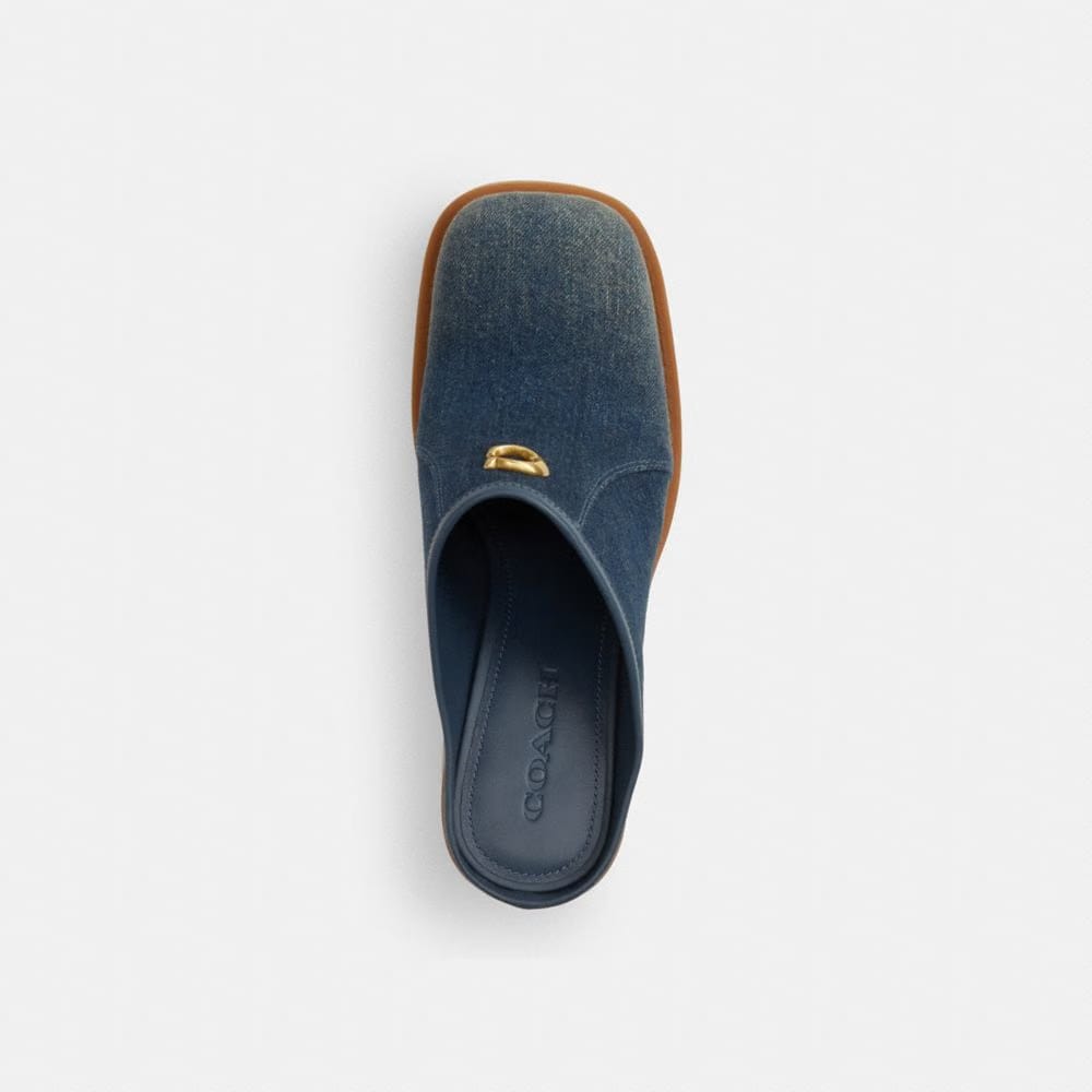 Women's Coach Sculpted C Heeled Mule In Loved Denim Dark Indigo