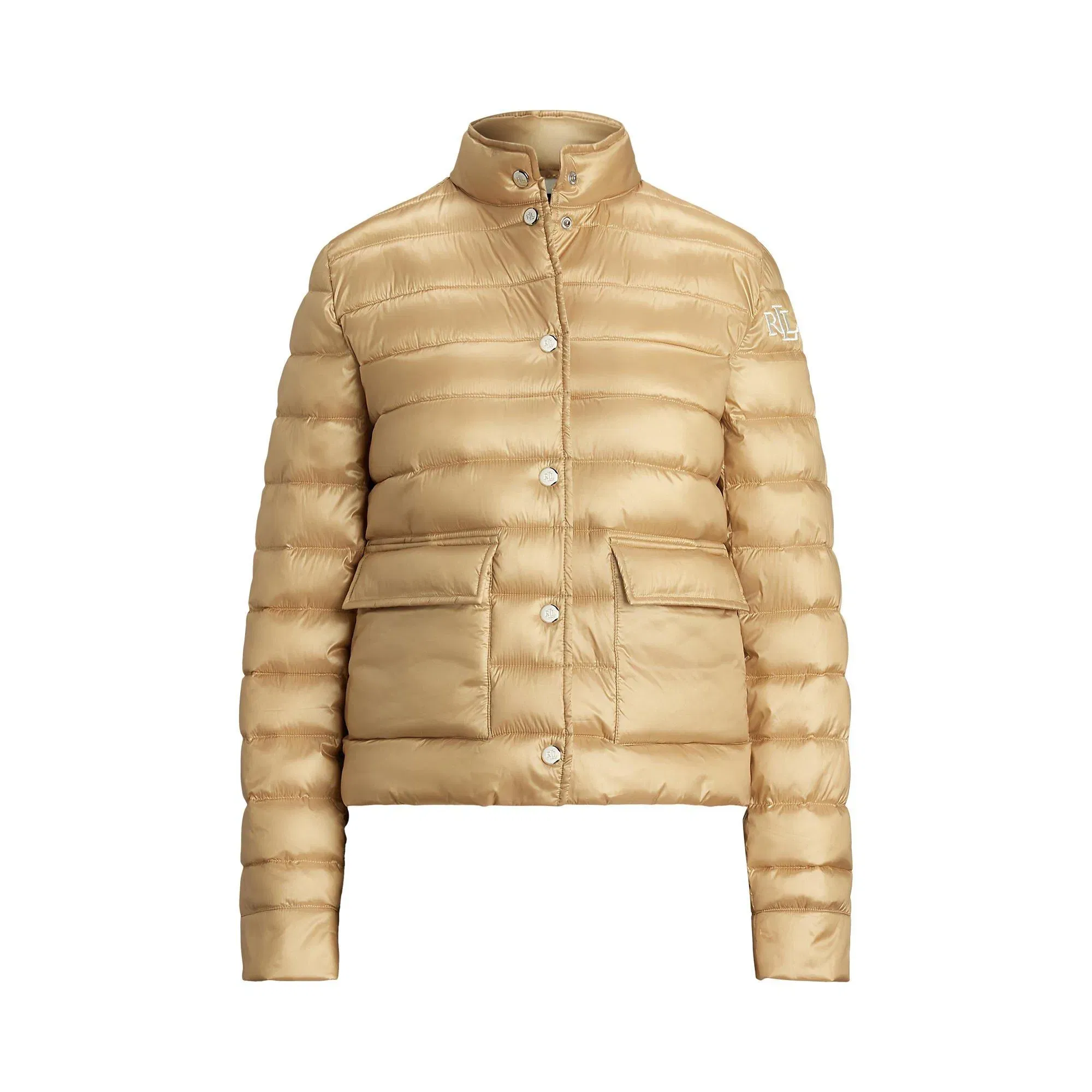 Metallic Quilted Duck Down Long Sleeve Short Puffer Jacket