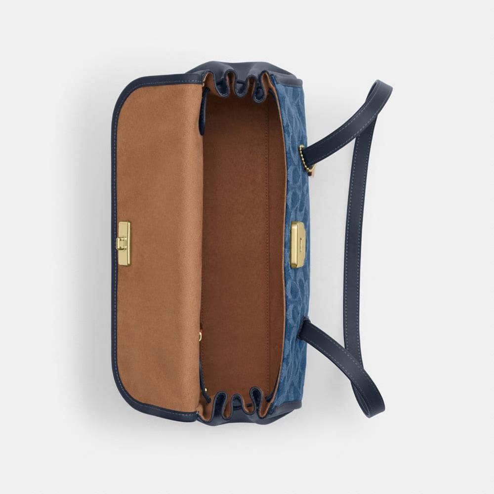 Coach Bridget Flap Shoulder Bag In Signature Denim Gold Indigo